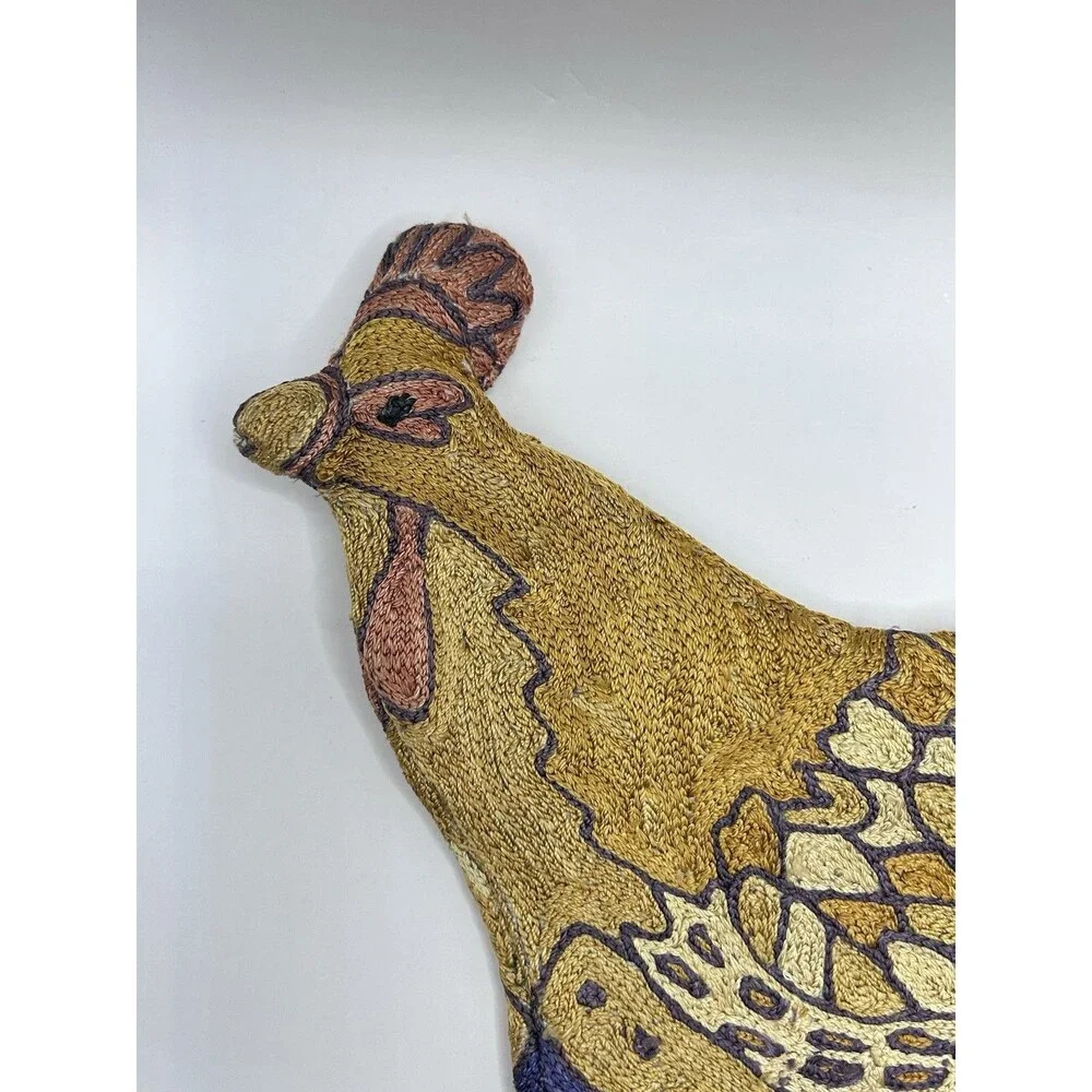 Handmade Rooster Chicken Teapot Cozy Cover Chainstitch Embroidery Crewel